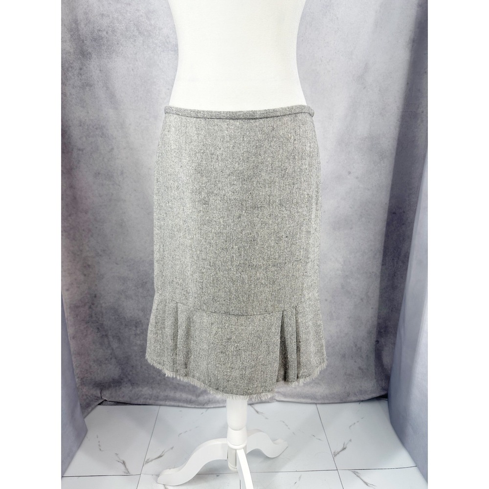 WHBM Light Gray Herringbone Wool Blend Fringe Skirt Suit Set Women's Size 6 Y2K - Picture 6 of 14